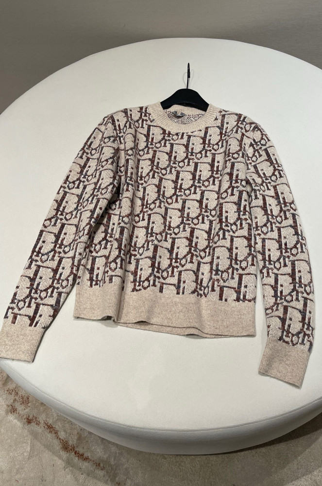 NIGO Dior Men's Beige Letter Knit Crew Neck Pullover Long Sleeve Sweater #nigo97589