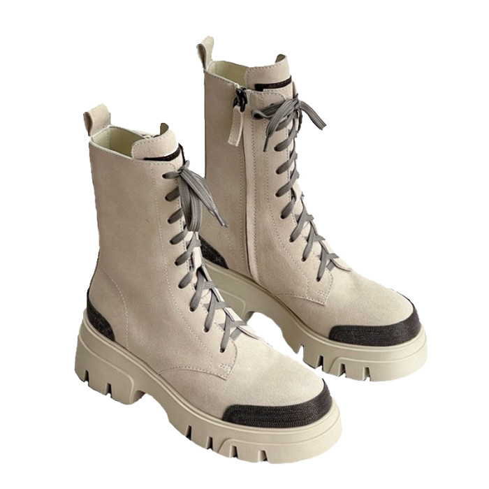 NIGO Brunello Cucinelli Women's Autumn And Winter Fashion Colorblocking Zipper Lace Casual Suede Mid Calf Boots Shoes Ngvp #nigo7394
