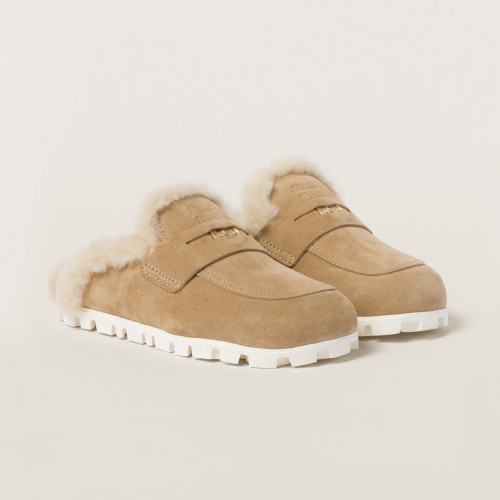 NIGO MiuMiu Women's New Warm Wool Round Toe Thick Sole Birkenstock Mule Half Slippers Shoes #nigo97619