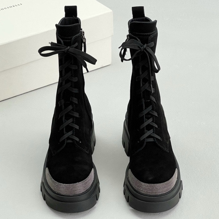 NIGO Brunello Cucinelli Women's Autumn And Winter Fashion Colorblocking Zipper Lace Casual Suede Mid Calf Boots Shoes Ngvp #nigo7394