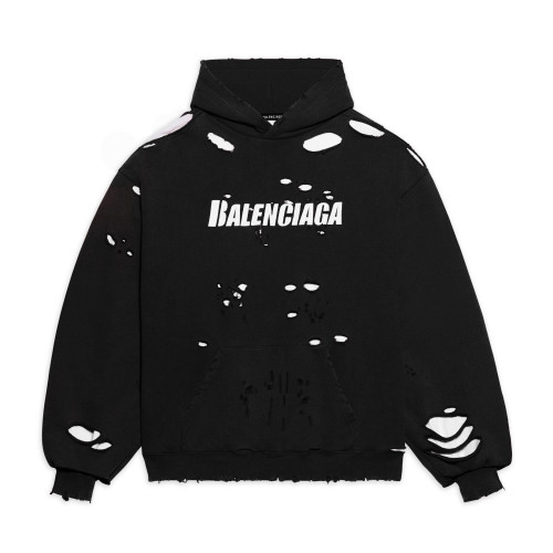 NIGO Balenciaga Men's Summer Black Letter Printed Torn Hooded Sweatshirt Pullover #nigo97624