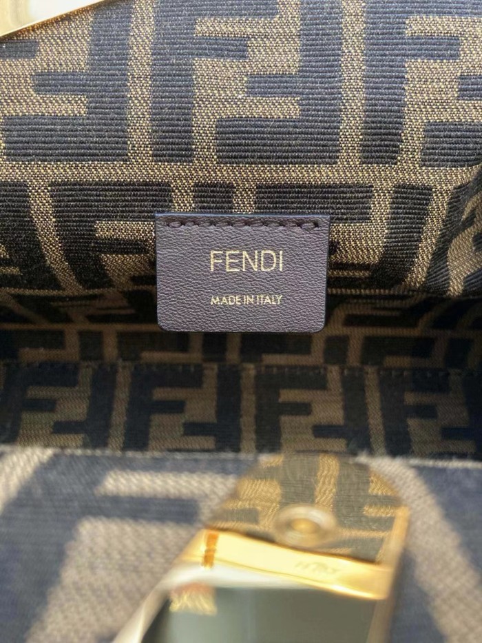 NIGO FENDI First Midi Brown Leather Bag Women's Tilt F Logo Clutch Bags #nigo97626