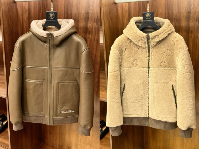 NIGO Louis Vuitton Men's Winter Reversible Shearling Hooded Blouson Zip Long Sleeve Jacket #nigo97639