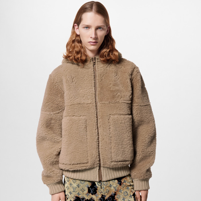 NIGO Louis Vuitton Men's Winter Reversible Shearling Hooded Blouson Zip Long Sleeve Jacket #nigo97639