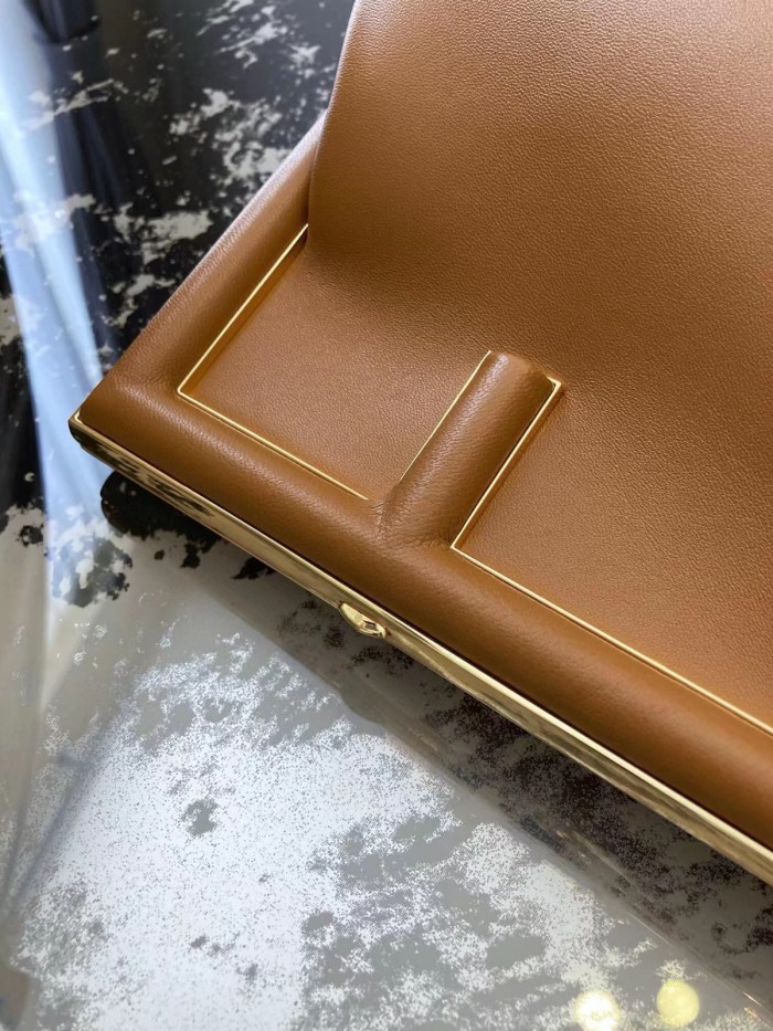 NIGO FENDI First Midi Brown Leather Bag Women's Tilt F Logo Clutch Bags #nigo97626