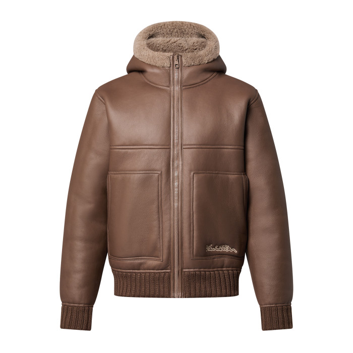 NIGO Louis Vuitton Men's Winter Reversible Shearling Hooded Blouson Zip Long Sleeve Jacket #nigo97639