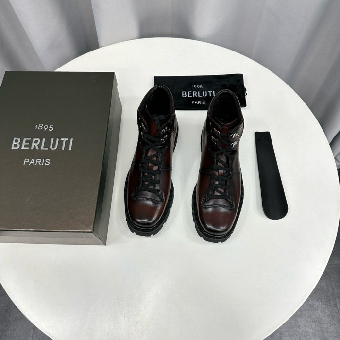 NIGO Berluti Men's Winter Tattoo Graphic Leather Biker Boots Shoes #nigo97653