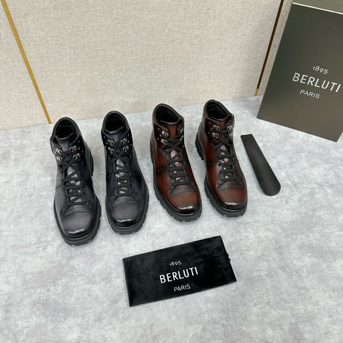 NIGO Berluti Men's Winter Tattoo Graphic Leather Biker Boots Shoes #nigo97653