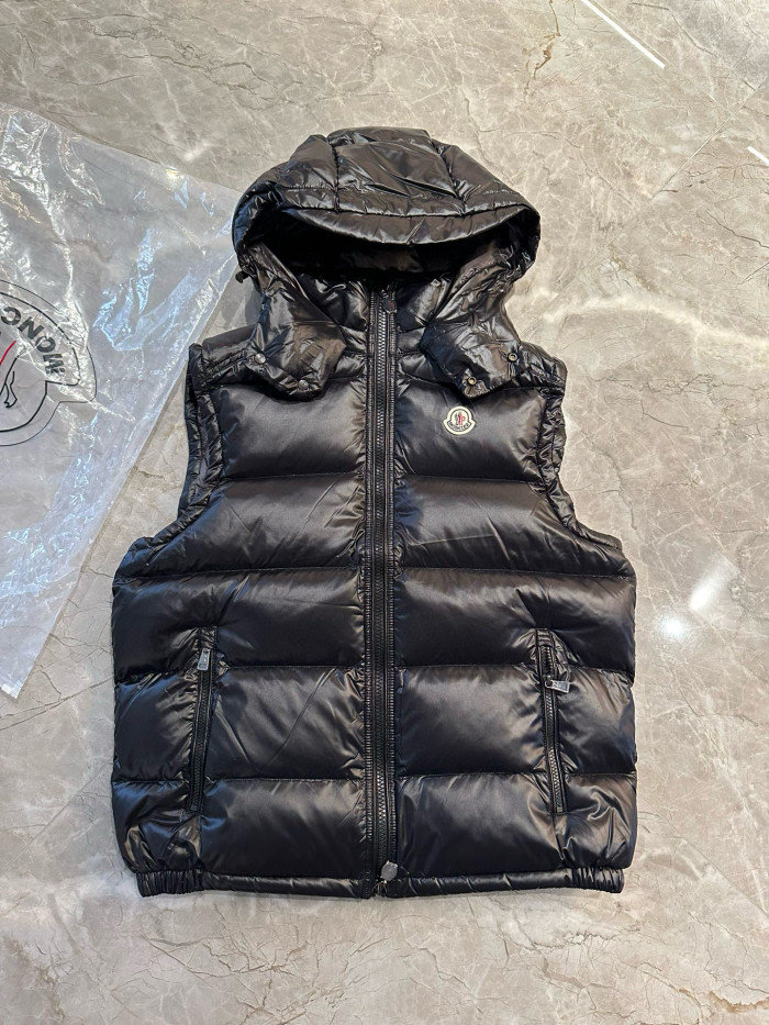 NIGO Moncler Men's Winter Black Solid Colour Logo Label Zip Hooded Down Short Waistcoat Vest #nigo97646