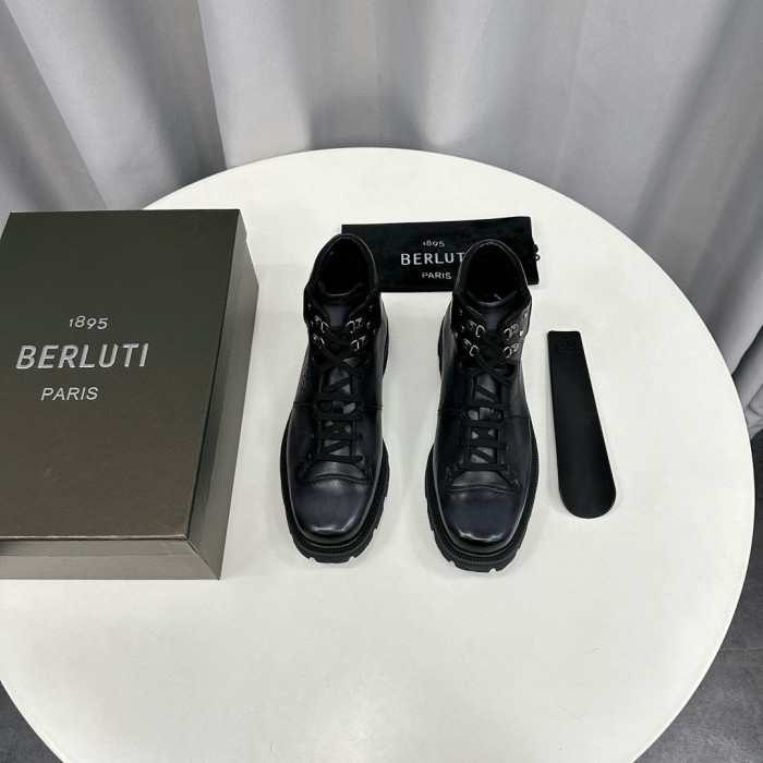 NIGO Berluti Men's Winter Tattoo Graphic Leather Biker Boots Shoes #nigo97653