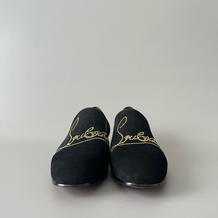 NIGO Christian Louboutin Men's Summer Black Casual Cowhide Rhinestone Logo Leather Shoes #nigo97654