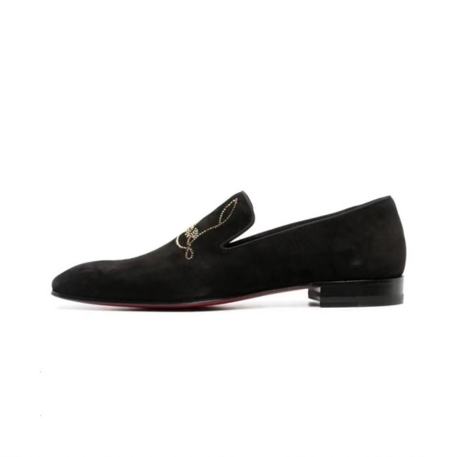 NIGO Christian Louboutin Men's Summer Black Casual Cowhide Rhinestone Logo Leather Shoes #nigo97654