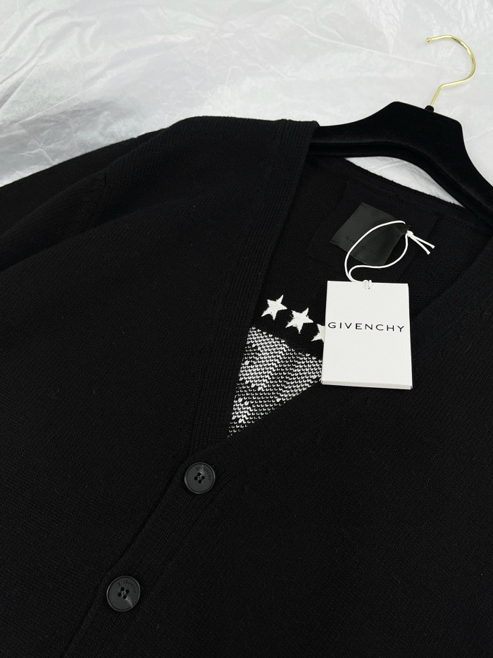 NIGO Givenchy Men's Spring Summer Black Cotton Knit V-Neck Long Sleeve Cardigan #nigo97713