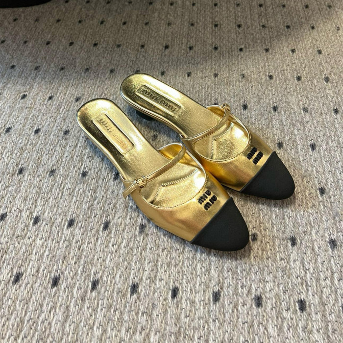 NIGO MiuMiu Women's Two Tone Leather Sheepskin Sandals Slippers Shoes #nigo97698