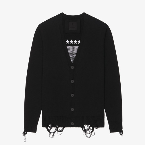 NIGO Givenchy Men's Spring Summer Black Cotton Knit V-Neck Long Sleeve Cardigan #nigo97713