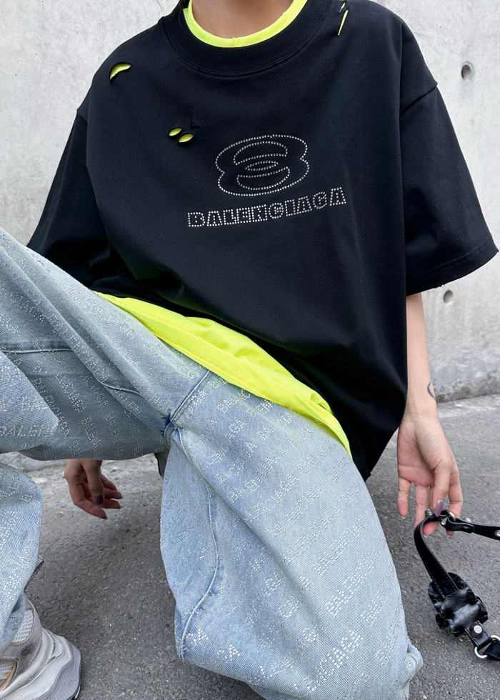 NIGO Balenciaga Men's Summer Fake 2 Piece Colour Block Cotton Round Neck Short Sleeve T-Shirt #nigo97735