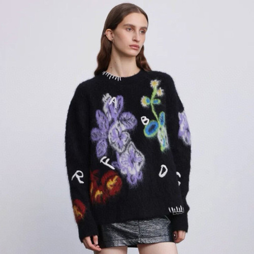 NIGO Fabrique Men's Women's Autumn And Winter Floral Letter Jacquard Crew Neck Pullover Loose Mohair Wool Knit Sweater Ngvp #nigo7481