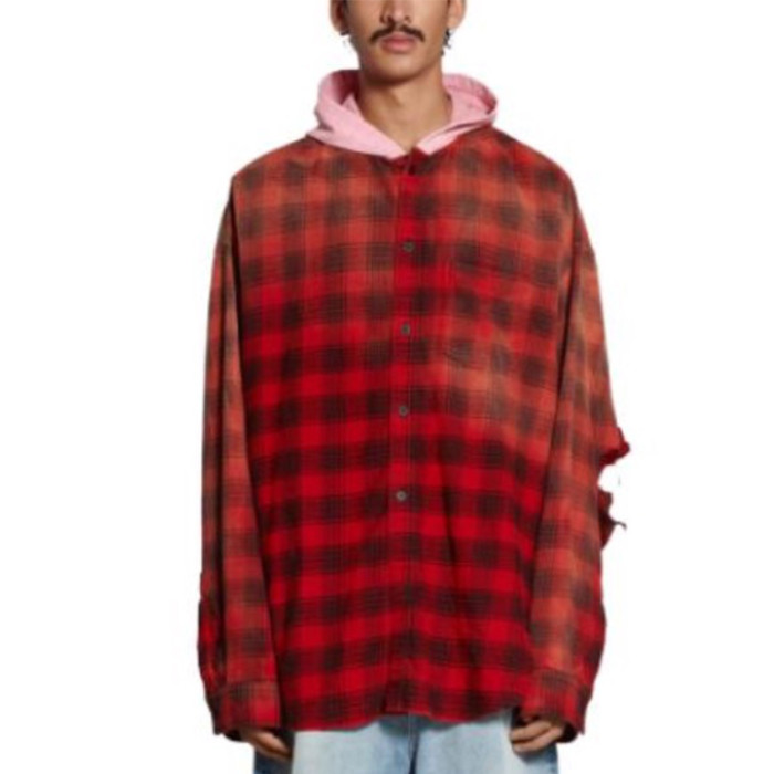 NIGO Balenciaga Men's Spring And Summer Fashion Trend Color Blocking Plaid Buttons Hooded Long-sleeved Shirt Loose Casual Ngvp #nigo7448