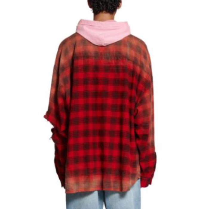 NIGO Balenciaga Men's Spring And Summer Fashion Trend Color Blocking Plaid Buttons Hooded Long-sleeved Shirt Loose Casual Ngvp #nigo7448
