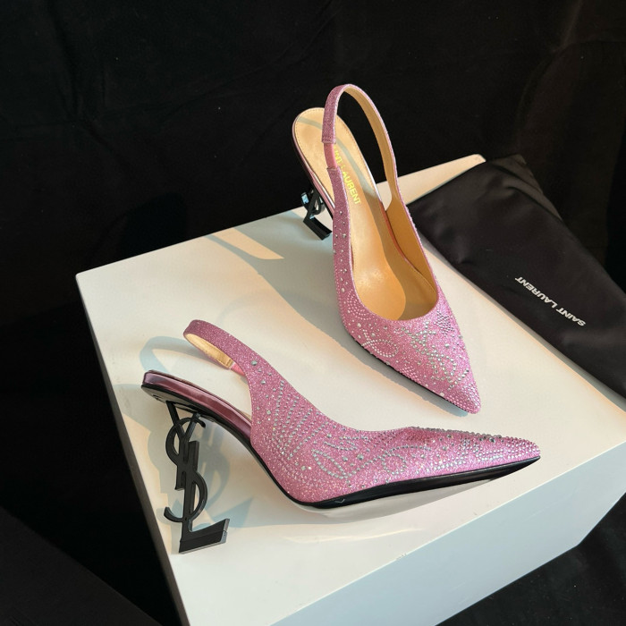 NIGO SAINT LAURENT Women's Summer Rhinestone Leather Letter Logo Shoes Heeled High Heels Shoes #nigo97747