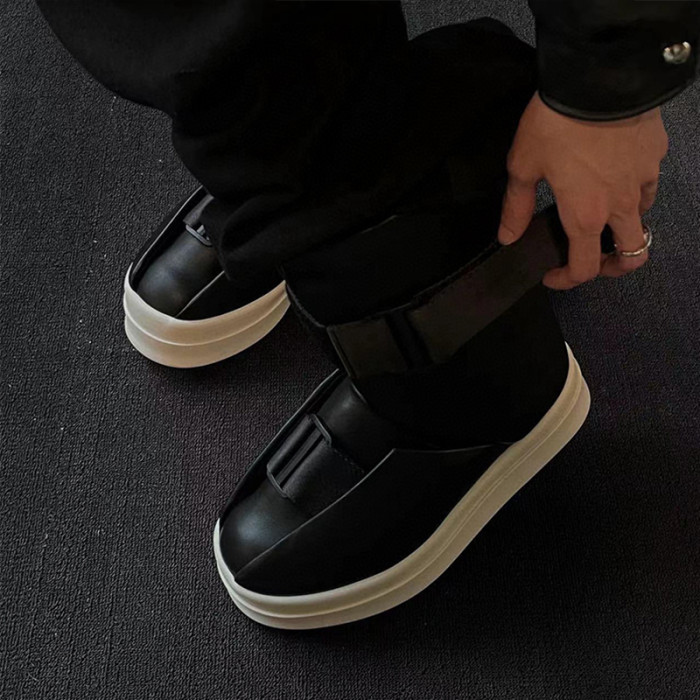 NIGO Rick Owens Men's and women's Fall And Winter Fashion High Street Trend Strappy Short Boots Thick Bottom Cowhide Shoes Ngvp #nigo7459