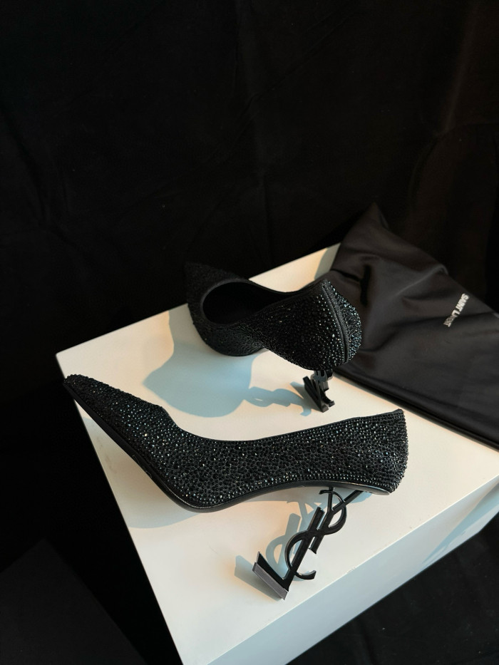 NIGO SAINT LAURENT Women's Summer Rhinestone Leather Letter Logo Shoes Heeled High Heels Shoes #nigo97747