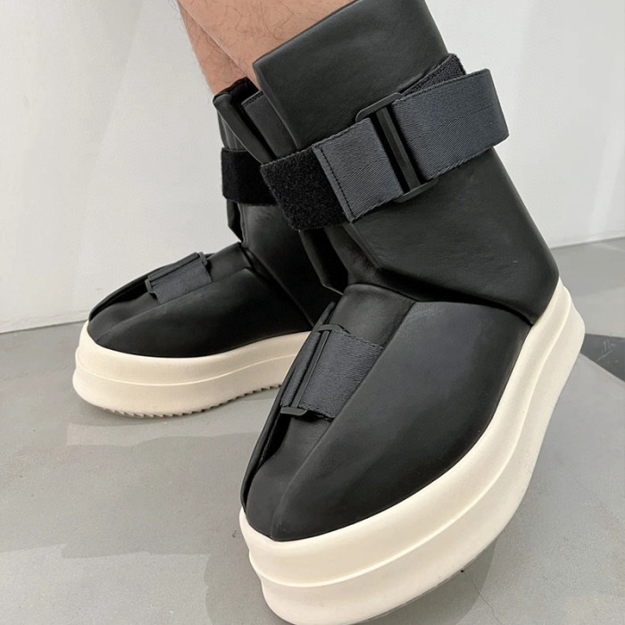 NIGO Rick Owens Men's and women's Fall And Winter Fashion High Street Trend Strappy Short Boots Thick Bottom Cowhide Shoes Ngvp #nigo7459