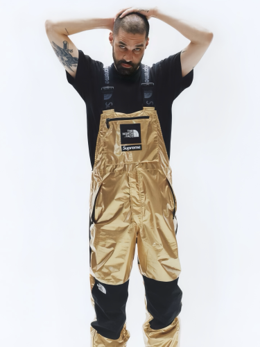 NIGO Supreme X The North Face Men's Winter Nylon Metallic Single Breasted Zip Hooded Jacket Bib Pants Overall Set Suit #nigo97741