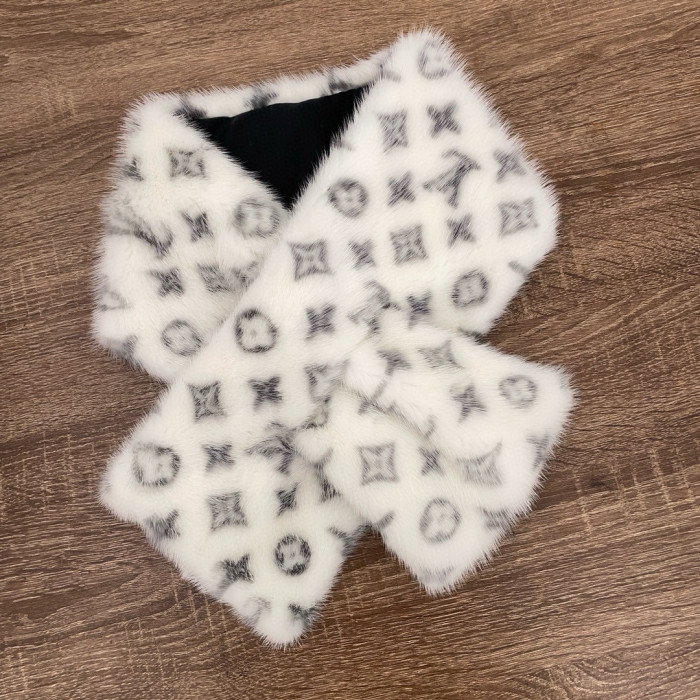 NIGO Louis Vuitton Women's Winter Logo Printed White Mink Fur Scarf #nigo97758