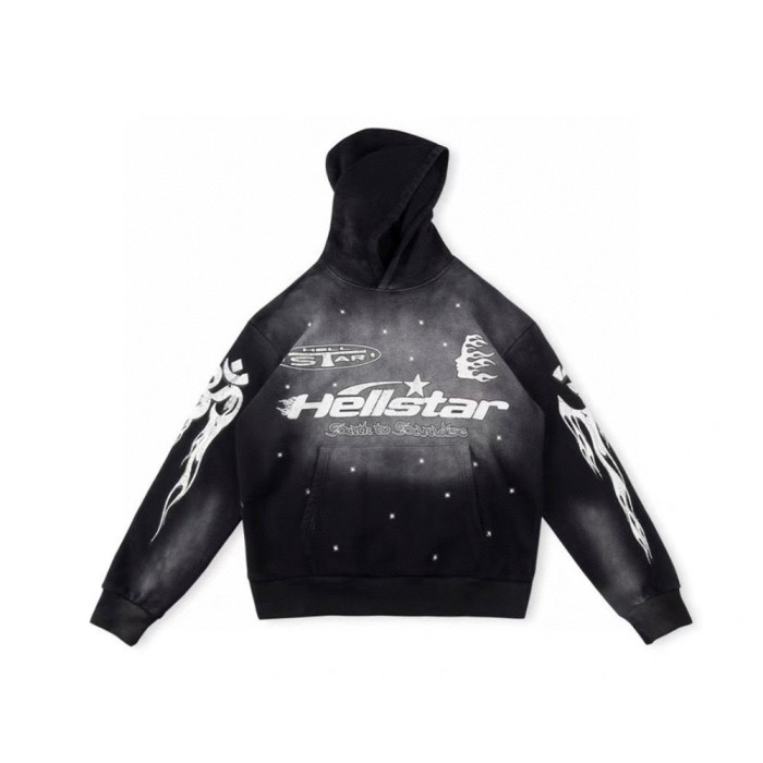 NIGO Hellstar Men's Spring and Autumn Solid Color Graffiti Washed High Street Padded Retro Hooded Long Sleeve Loose Sweats Ngvp #nigo7498