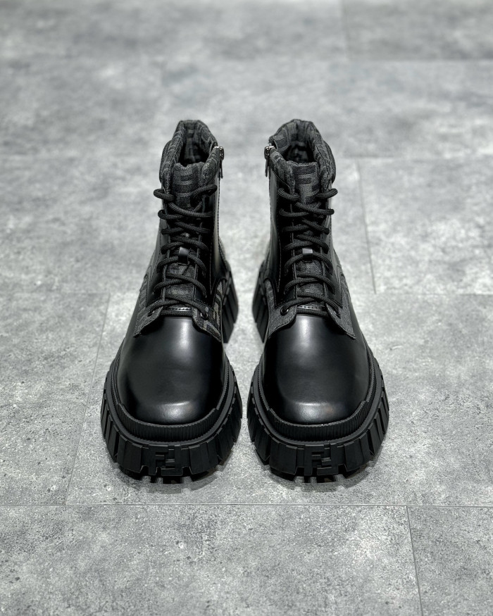 NIGO Fendi Men's Black Canvas Leather Patchwork Lace Up Ankle Boots High Top Shoes #nigo97782