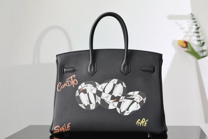 NIGO Chrome Hearts X Hermes X Graffiti Ladies Graffiti Pattern Metal Buckle Leather Tote Bag #nigo97796