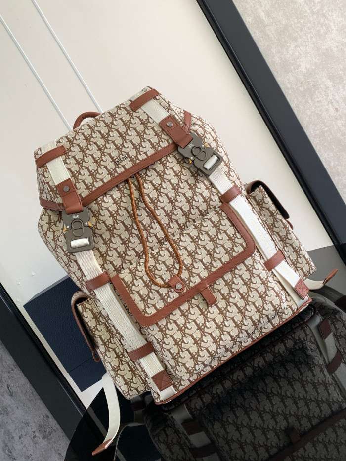 NIGO Dior Men's Diamond Patterned Smooth Cowhide Leather Nylon Shoulder Strap Backpack Rucksack Bag Bags #nigo97818