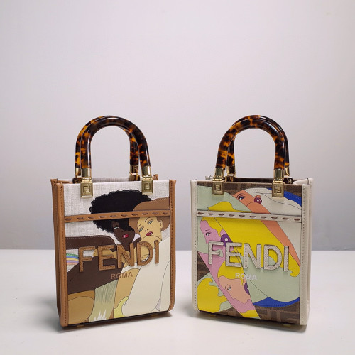 NIGO Fendi Women's Beauty Illustration Graphic Colourblock Leather Tote Bag Shopper Shoulder Crossbody Bags #nigo97822