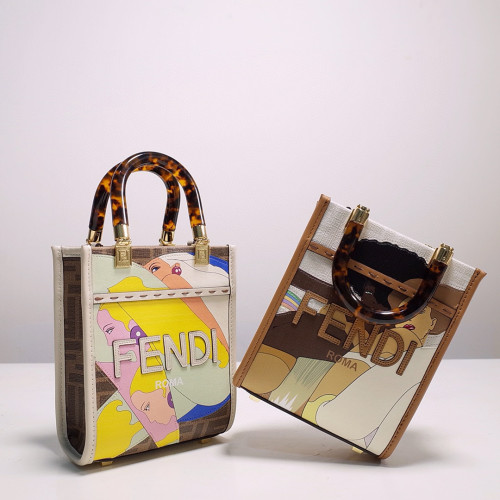 NIGO Fendi Women's Beauty Illustration Graphic Colourblock Leather Tote Bag Shopper Shoulder Crossbody Bags #nigo97822