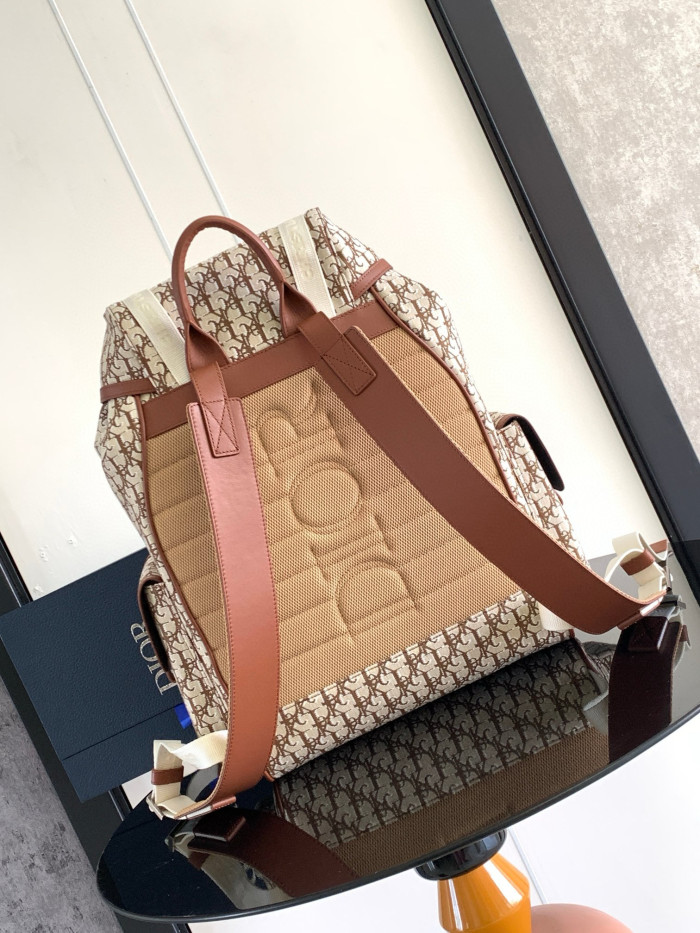 NIGO Dior Men's Diamond Patterned Smooth Cowhide Leather Nylon Shoulder Strap Backpack Rucksack Bag Bags #nigo97818