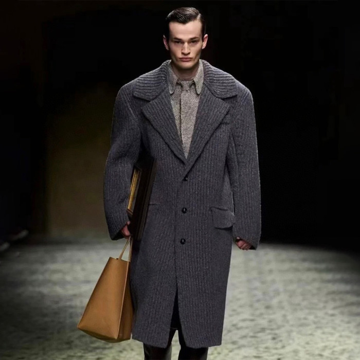 NIGO Bottega Veneta Men's Autumn And Winter Solid Color Lapel Single Breasted Wool Knit Long Straight Jacket Ngvp #nigo7572