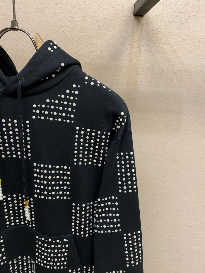 NIGO Louis Vuitton Men's Autumn/Winter Full Width Pearl Checkerboard Fleece Hooded Sweatshirt Pullover #nigo97833