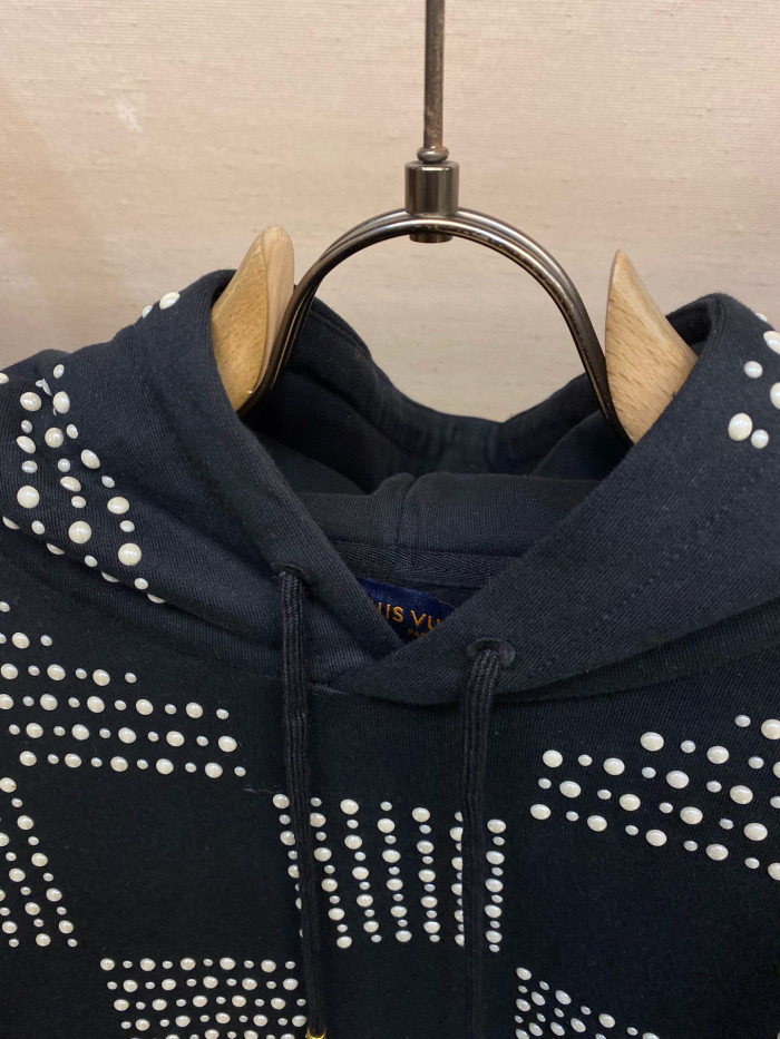 NIGO Louis Vuitton Men's Autumn/Winter Full Width Pearl Checkerboard Fleece Hooded Sweatshirt Pullover #nigo97833