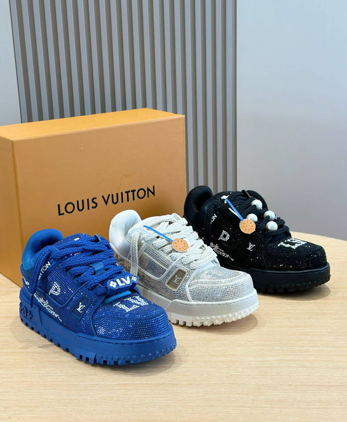 NIGO Louis Vuitton LV Trainer Maxi Sneaker Men's Round Toe Full Printed Studded Lace Up Low Top Board Shoes #nigo97835