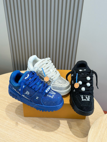 NIGO Louis Vuitton LV Trainer Maxi Sneaker Men's Round Toe Full Printed Studded Lace Up Low Top Board Shoes #nigo97835
