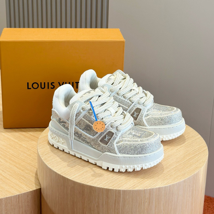 NIGO Louis Vuitton LV Trainer Maxi Sneaker Men's Round Toe Full Printed Studded Lace Up Low Top Board Shoes #nigo97835