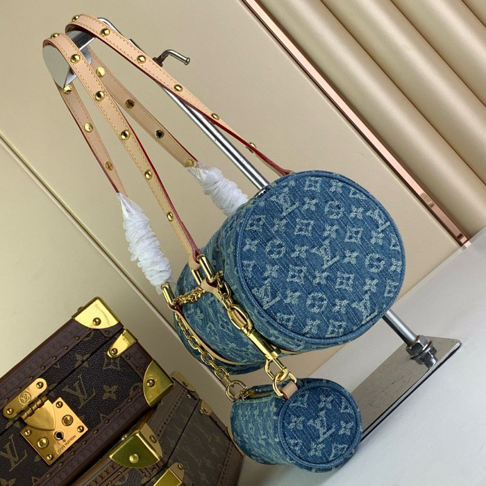 NIGO Louis Vuitton Women's Blue Monogrammed Zip Closure Denim Tote Shoulder Papillon Handbag Bag Bags #nigo97827