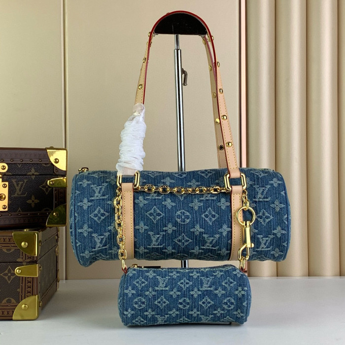 NIGO Louis Vuitton Women's Blue Monogrammed Zip Closure Denim Tote Shoulder Papillon Handbag Bag Bags #nigo97827