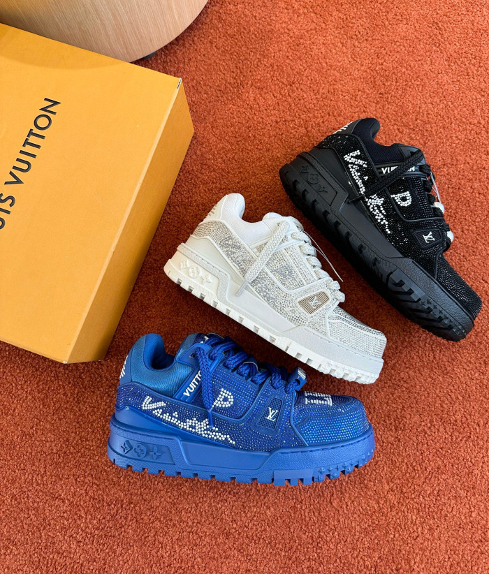 NIGO Louis Vuitton LV Trainer Maxi Sneaker Men's Round Toe Full Printed Studded Lace Up Low Top Board Shoes #nigo97835