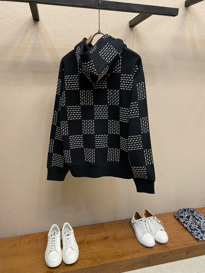 NIGO Louis Vuitton Men's Autumn/Winter Full Width Pearl Checkerboard Fleece Hooded Sweatshirt Pullover #nigo97833