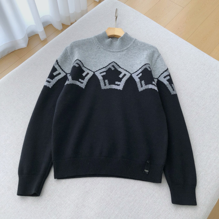NIGO Fendi Men's Spring And Autumn Grey Loose High Neck Knit Pullover Jumper Sweater #nigo97844