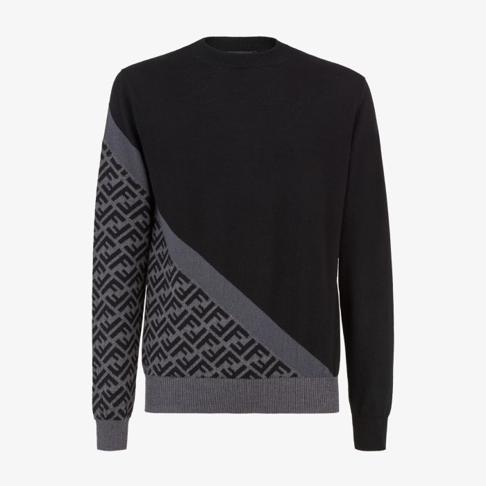 NIGO Fendi Men's Spring Autumn FF Classic Twill Jacquard Patchwork Crew Neck Knit Pullover Sweater #nigo97843