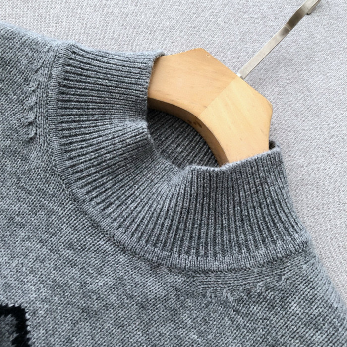 NIGO Fendi Men's Spring And Autumn Grey Loose High Neck Knit Pullover Jumper Sweater #nigo97844