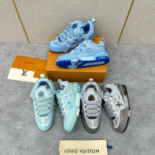 NIGO Louis Vuitton Men's Washed And Distressed Denim Patchwork Mesh Thick-Soled Trainers Pants #nigo97851